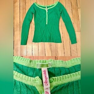Vintage Y2K Aeropostale Green Ribbed Knit Off the Shoulder Top Size Small